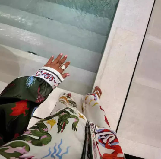 Printed Linen Macaron Long Sleeve Suit