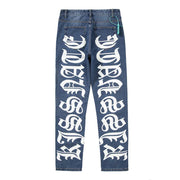 Men's Letter Print Washed Jeans for Street Trend