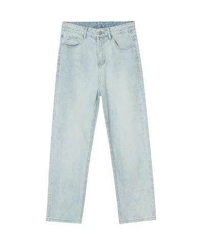 Distressed Embroidered Straight-Leg Jeans in Washed Blue