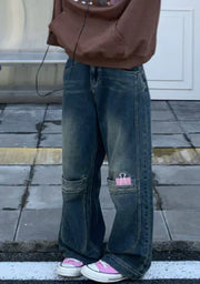 American Retro Street Pocket Clip Embroidered Jeans