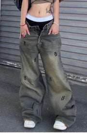 Loose Distressed Wide Leg Printed Jeans in Street Style