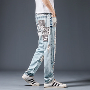 Men's Retro Washed Patchwork Street Jeans
