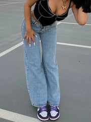 High Waist Loose Fit Wide Leg Denim Jeans for Women