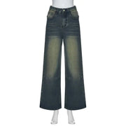 Women's Washed Gradient Retro Mid-Waist Jeans