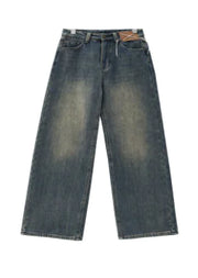 Distressed High Waist Loose Wide-Leg Straight Jeans