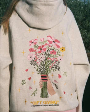 Embroidered "Gift Giving" Flower Hoodie Jacket