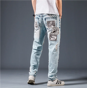 Men's Retro Washed Patchwork Street Jeans