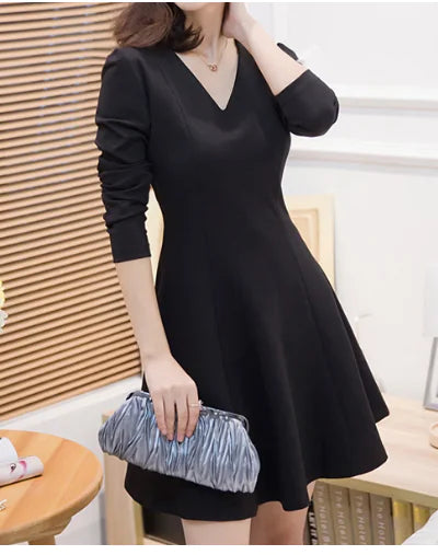Spring Long Sleeve A-Line Dress with Lace Detail