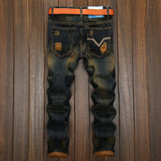 Men's Distressed Straight Leg Vintage Denim Jeans