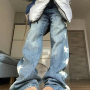 Printed Wide Leg Street Style Loose Mop Jeans