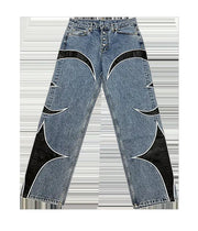 American Retro Men's PU Leather Stitching Jeans