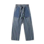 Men's Trendy Loose Wide-Leg Striped Jeans Trousers