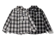 Men's Long Sleeve Plaid Shirt with Letter Embroidery