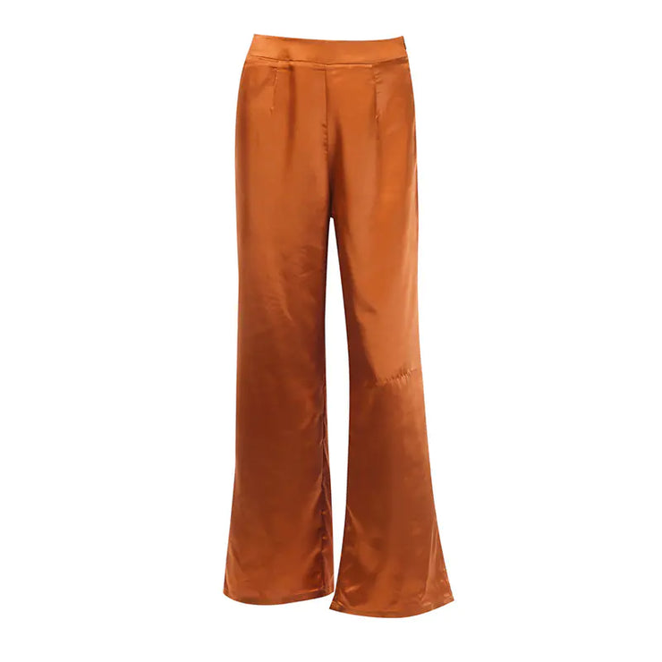 High-Waisted Casual Wide-Leg Pants in Camel Color