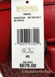 Michael Kors Travel Medium Bright Red Signature PVC Duffle Bag