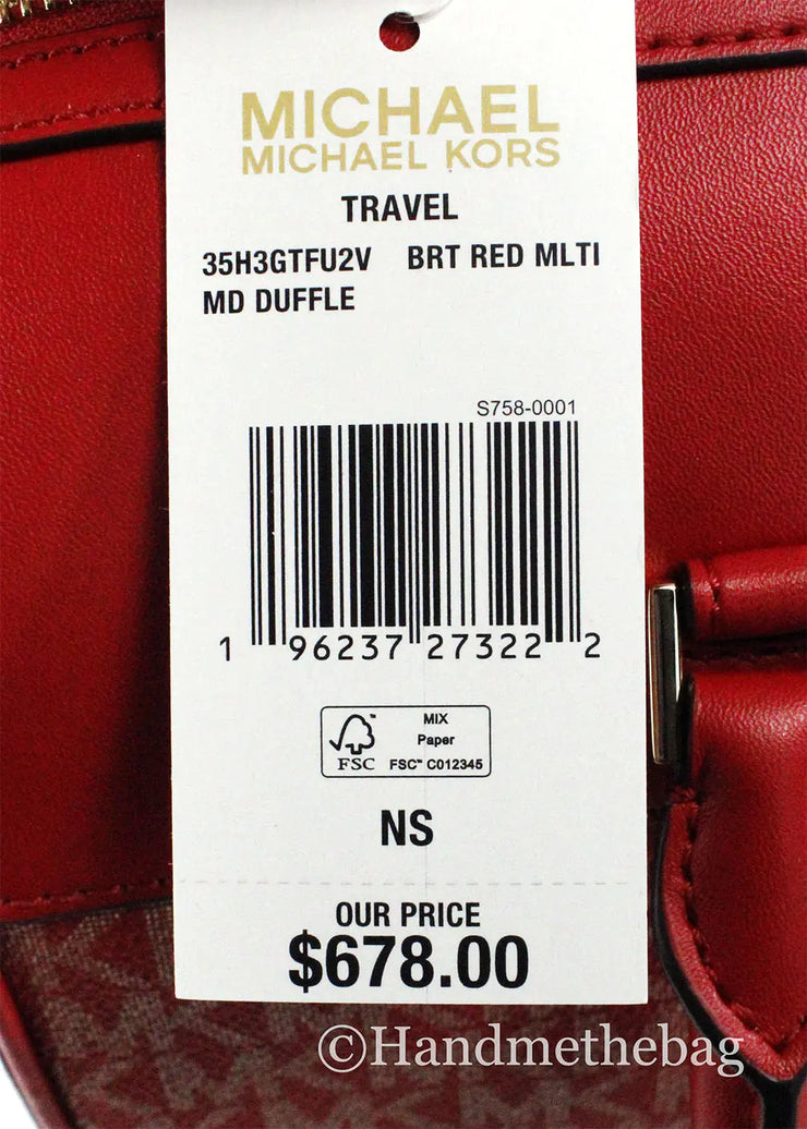 Michael Kors Travel Medium Bright Red Signature PVC Duffle Bag