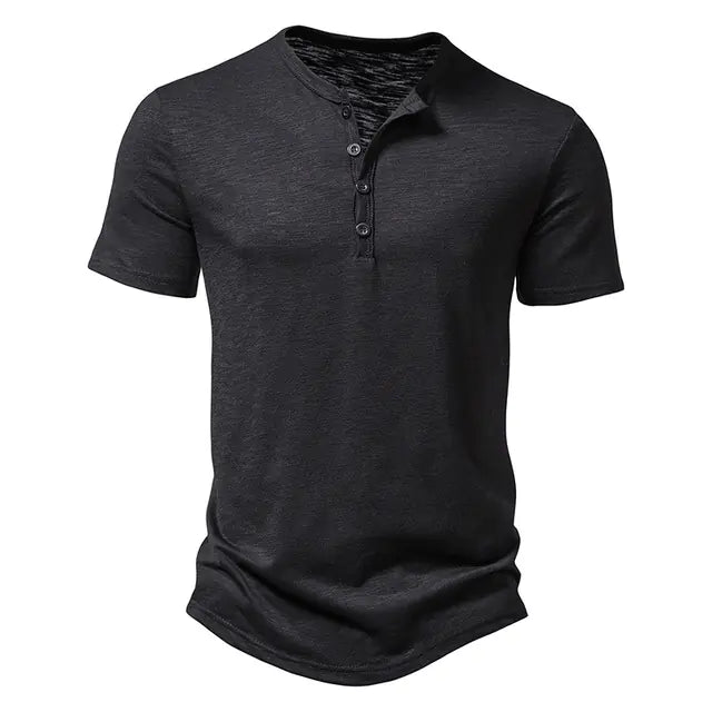Cotton Henley Neck Summer Men&