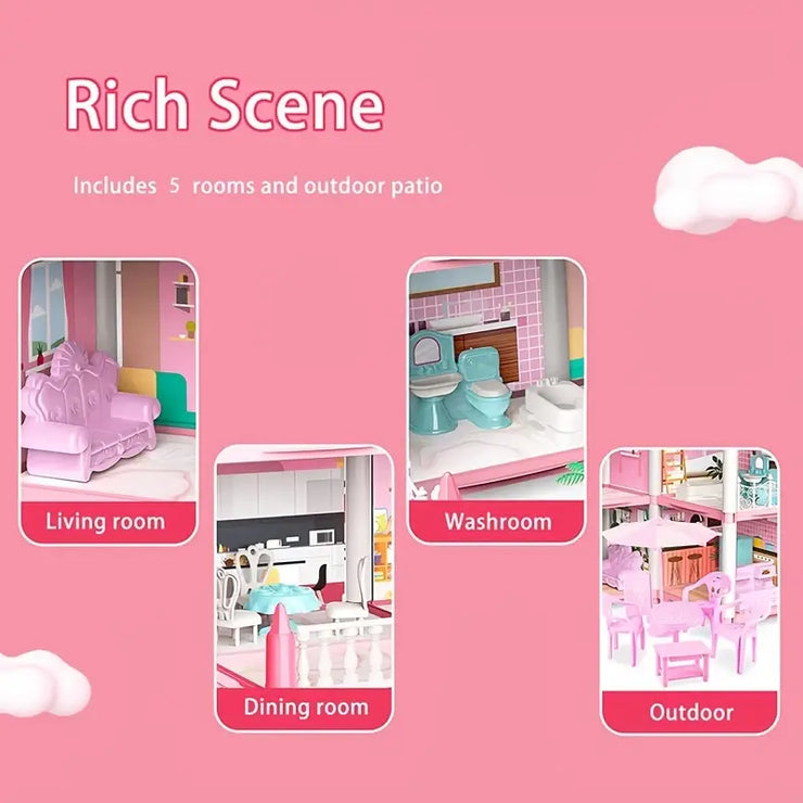 1 Set DIY Dollhouse Playset with 5 Rooms and Accessories