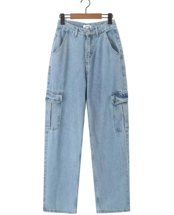 Washed Blue High Waist Wide-Leg Jeans for Women