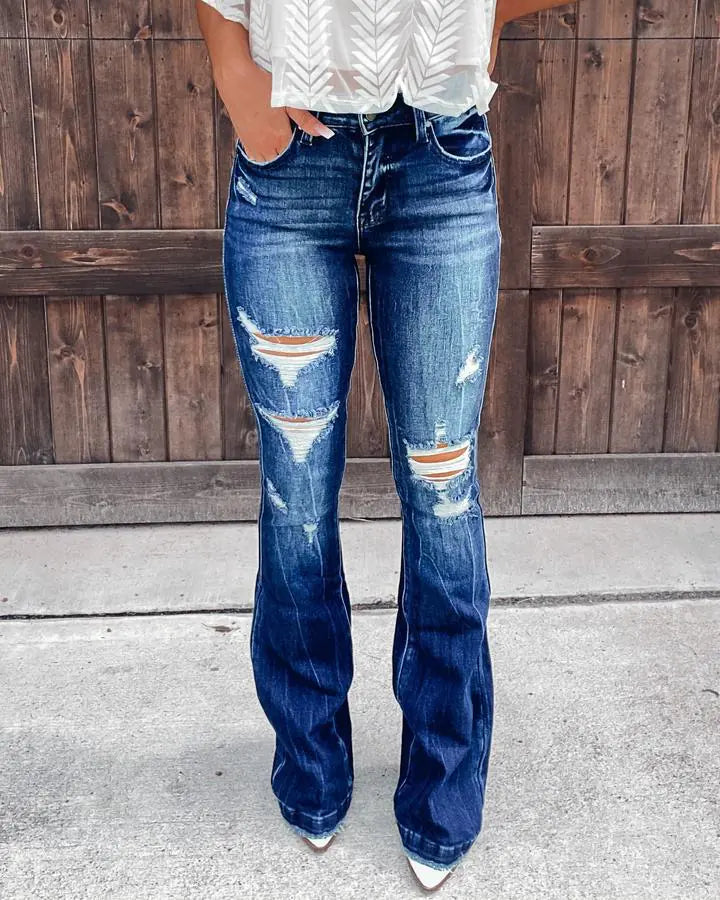 High-Rise Ripped Washed Jeans for Women
