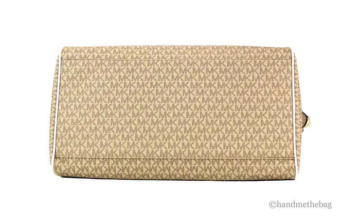 Michael Kors Travel Large Light Cream Signature PVC Top Zip Weekender Duffle Bag