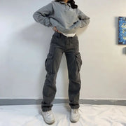 Worn Washed Multi Pocket Casual Jeans