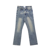 Washed White Straight Leg Jeans for Men and Women
