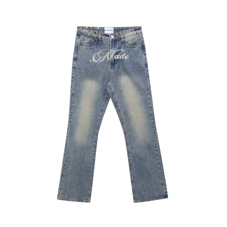 Washed White Straight Leg Jeans for Men and Women