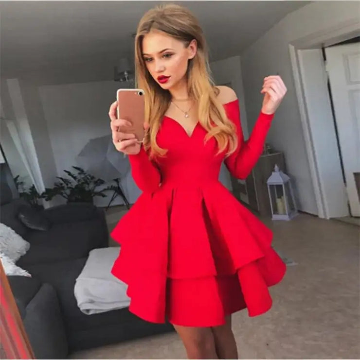 Elegant Deep V-Neck Long Sleeve Dress