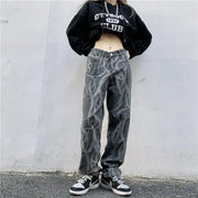 High Waist Loose Fit Hip Hop Wide Leg Printed Jeans