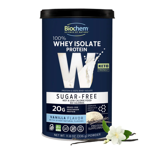 Biochem 100% Whey Sugar-Free Vanilla 20g 11.8oz Certified Vegetarian Certified Gluten Free Certified Non-GMO Tested Keto Friendly Grass-Fed…
