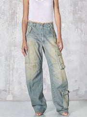 Women's High Street Retro Pocket Jeans Overalls
