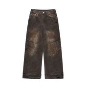 Distressed Dirty Waste Baggy Straight Jeans for Men