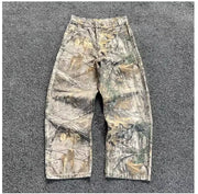 2000s Retro Leaf Print Baggy Jeans – Hip Hop Streetwear Loose Fit