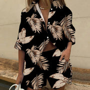 2pcs Women's Printed Shirt & Wide Leg Pants Set