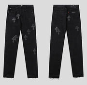 Retro Cross Rhinestone Black Jeans