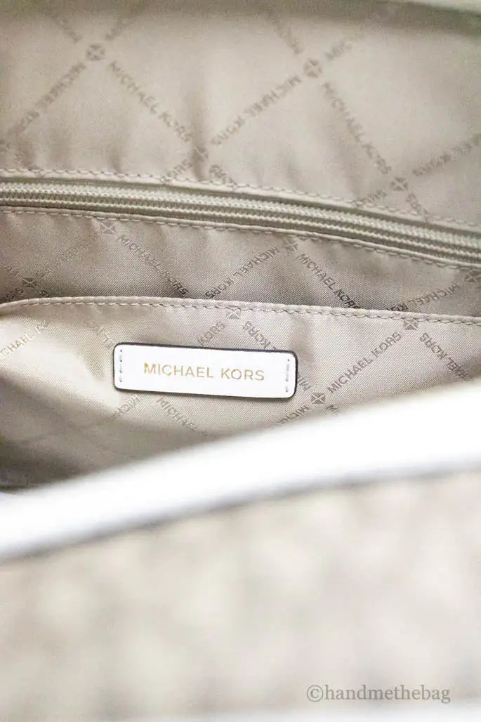 Michael Kors Travel Large Light Cream Signature PVC Top Zip Weekender Duffle Bag