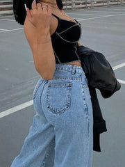 High Waist Loose Fit Wide Leg Denim Jeans for Women