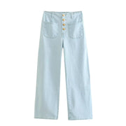 European High-Waisted Baggy Wide-Leg Capri Jeans