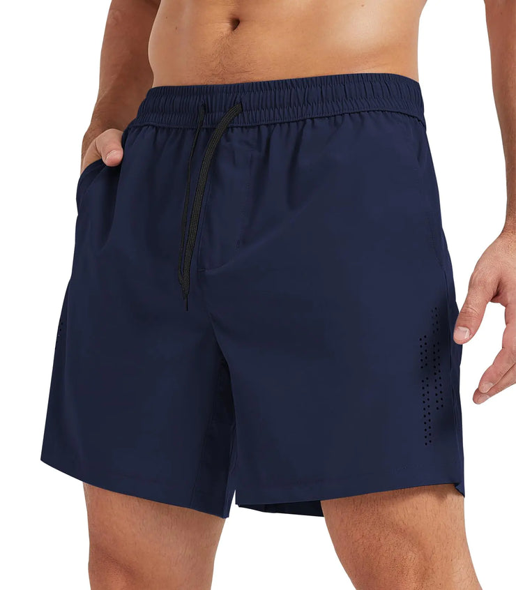 Surenow Mens Athletic Shorts Lightweight Breathable Running Shorts with Zipper Pockets Quick Dry Gym Workout Shorts for Men Navy Blue