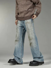 Retro American Style Distressed Straight Jeans