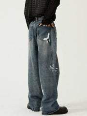 Men's Ripped Wide Leg Jeans - Four Seasons Design