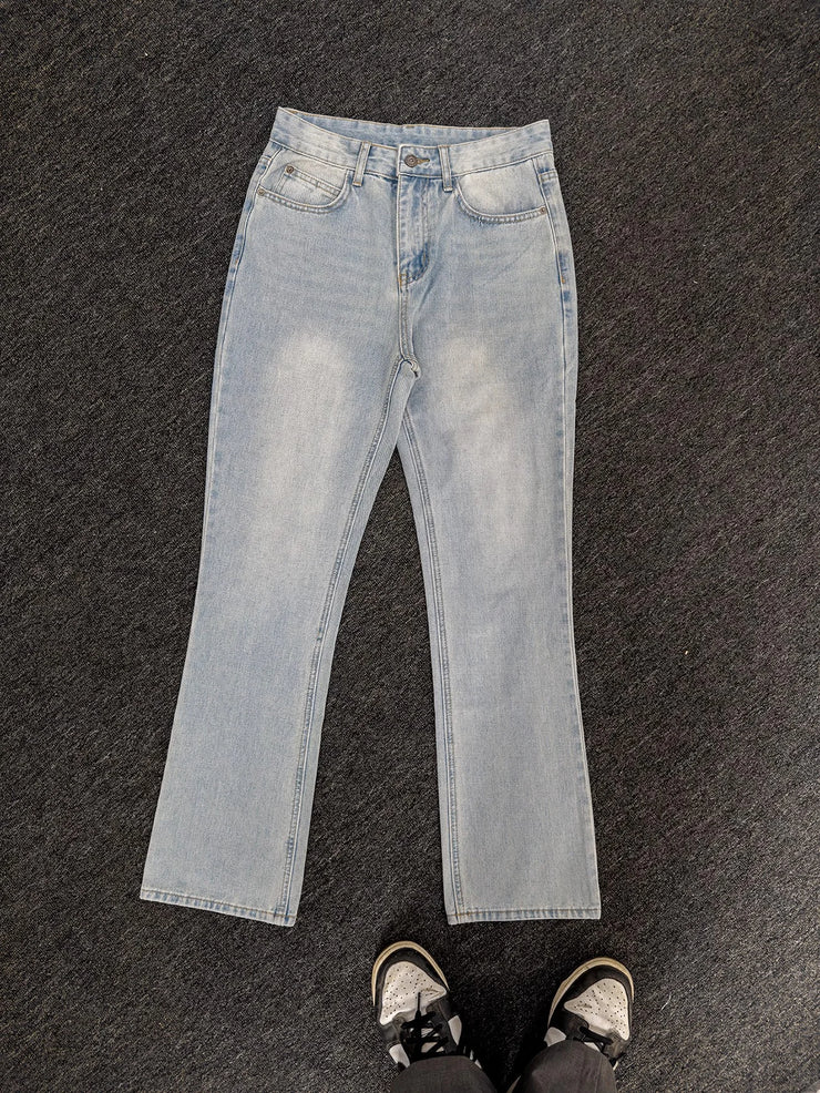 Washed Distressed Loose Fit Bootcut Jeans