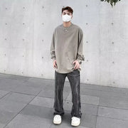 American Street Style Washed Distressed Wide Leg Jeans