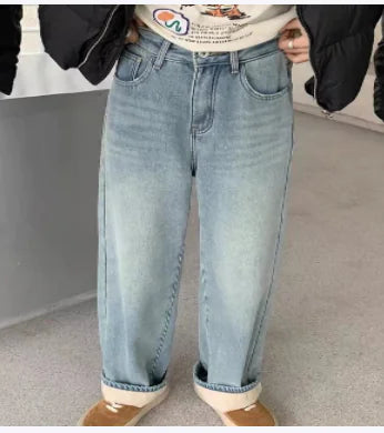 Retro Blue Velvet High Waist Baggy Pants