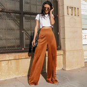 High-Waisted Casual Wide-Leg Pants in Camel Color