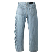 Vintage Washed Irregular Pleated Jeans