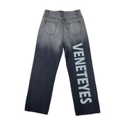 Washed Gradient Jeans with Retro Letters Design