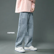 Men's Retro Geometric Splicing Hip-Hop Loose Jeans