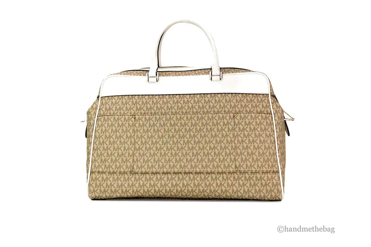 Michael Kors Travel Large Light Cream Signature PVC Top Zip Weekender Duffle Bag